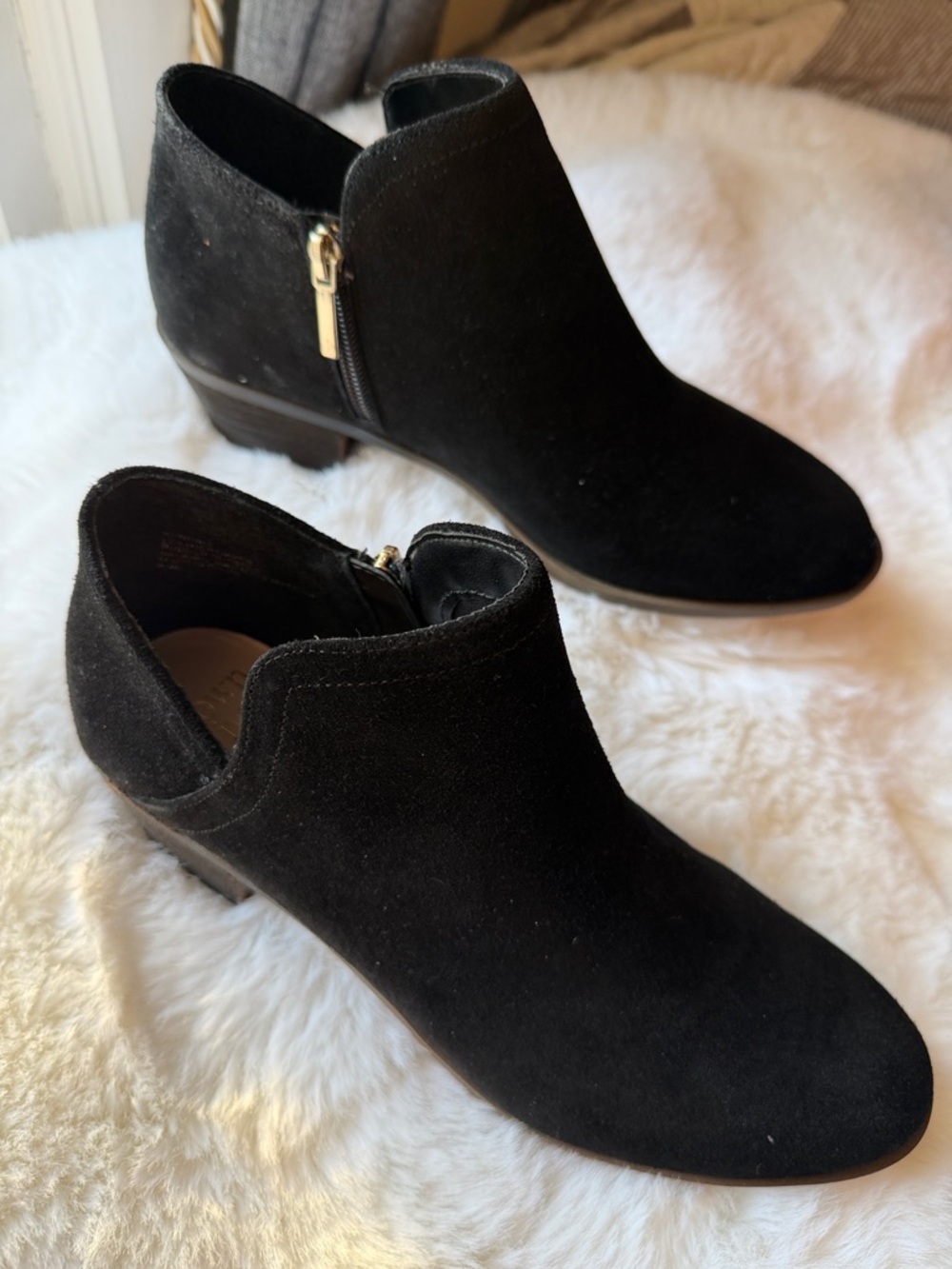 crown & ivy Black Suede Ankle Booties with Side Zip